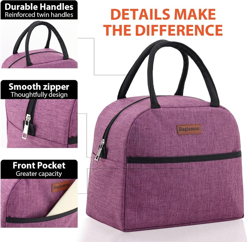 Baglemon Insulated Lunch Bag for Women Men, Lunch Containers Reusable High Capacity Lunch Tote Bags for Work Picnic - Image 2